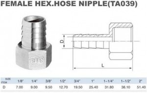 FEMALE HEX HOSE NIPPLE